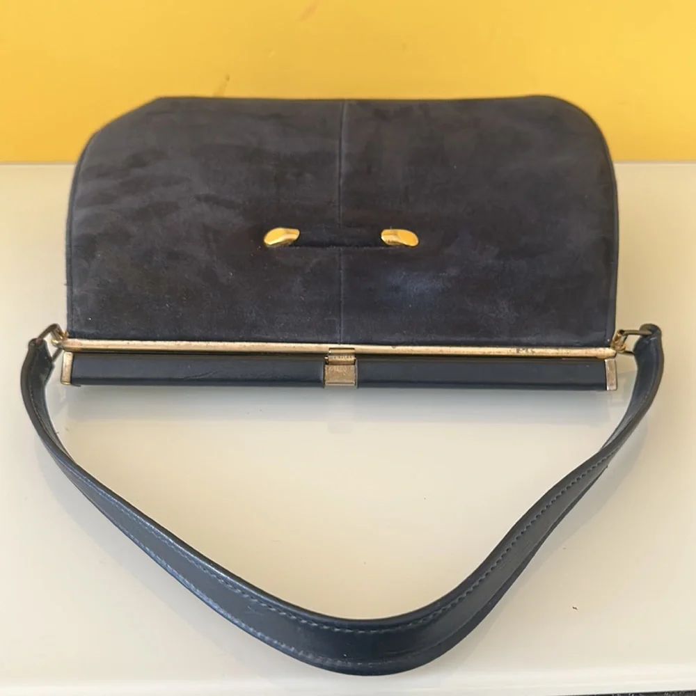 Vintage Naturalizer Blue Suede Leather Top Handle Frame Purse Bag Pocketbook